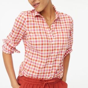 J. Crew Pink Gingham Plaid Cotton Button Up‎ Shirt in Signature Fit NWT Size S